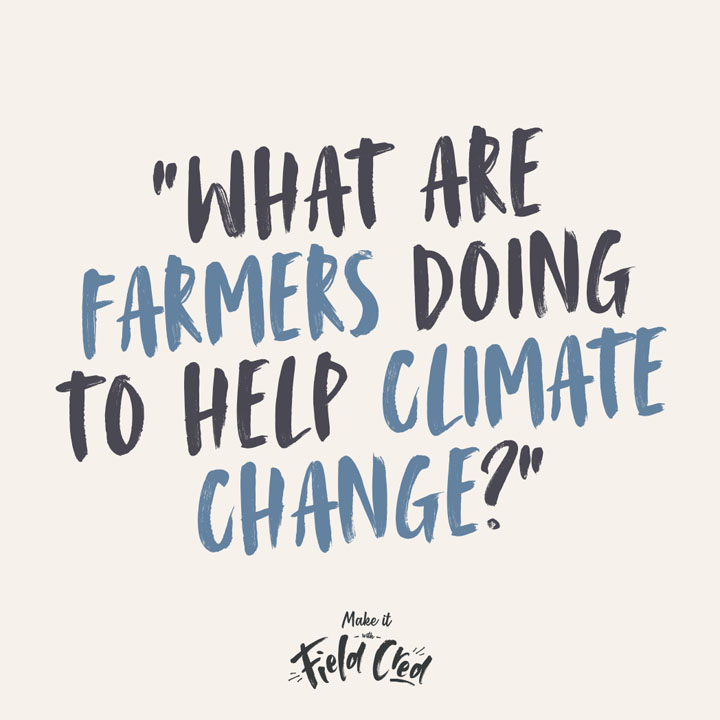 A typographic image asking: What are farmers doing to help climate change?